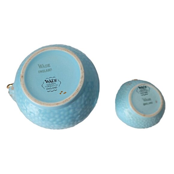 Vintage Wade Golden Turquoise Large Milk Pitcher & Covered Sugar Bowl England - Picture 7 of 8